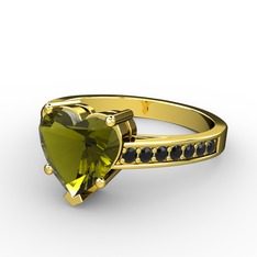 Peridot ve siyah zirkon 14 ayar altın yüzük