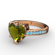 Peridot ve akuamarin 18 ayar rose altın yüzük