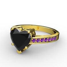 Lovie Kalp Tektaş Yüzük - Siyah zirkon ve ametist 18 ayar altın yüzük #1capqfx