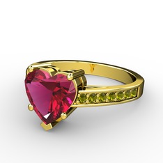 Lovie Kalp Tektaş Yüzük - Rodolit garnet ve peridot 8 ayar altın yüzük #1cf8g7n