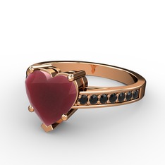 Lovie Kalp Tektaş Yüzük - Kök yakut ve siyah zirkon 8 ayar rose altın yüzük #1cn3acp