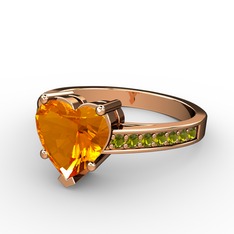 Lovie Kalp Tektaş Yüzük - Sitrin ve peridot 14 ayar rose altın yüzük #1cxwt7h
