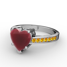 Lovie Kalp Tektaş Yüzük - Kök yakut ve sitrin 18 ayar beyaz altın yüzük #1d9fjn5