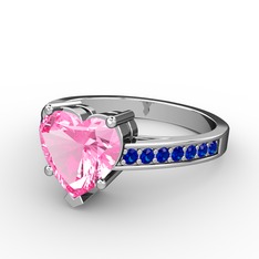 Lovie Kalp Tektaş Yüzük - Pembe kuvars ve lab safir 14 ayar beyaz altın yüzük #1dipj57
