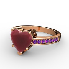 Lovie Kalp Tektaş Yüzük - Kök yakut ve ametist 14 ayar rose altın yüzük #1dmwyri