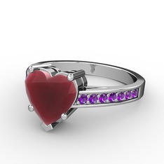 Lovie Kalp Tektaş Yüzük - Kök yakut ve ametist 8 ayar beyaz altın yüzük #1edbld3