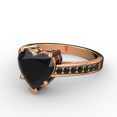 Lovie Kalp Tektaş Yüzük - Siyah zirkon 14 ayar rose altın yüzük #1fmf00x