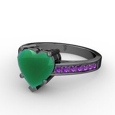 Lovie Kalp Tektaş Yüzük - Kök zümrüt ve ametist 925 ayar siyah rodyum kaplama gümüş yüzük #1gbwyn0