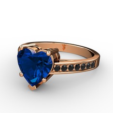 Lovie Kalp Tektaş Yüzük - Lab safir ve siyah zirkon 925 ayar rose altın kaplama gümüş yüzük #1gjyr8f