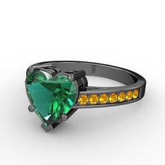 Yeşil kuvars ve sitrin 925 ayar siyah rodyum kaplama gümüş yüzük