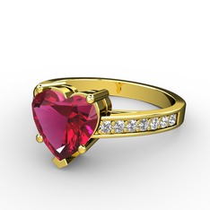 Lovie Kalp Tektaş Yüzük - Rodolit garnet ve pırlanta 8 ayar altın yüzük (0.21 karat) #1gpbtt5