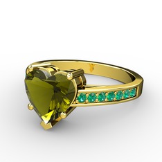 Peridot ve yeşil kuvars 14 ayar altın yüzük