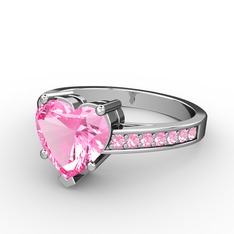 Lovie Kalp Tektaş Yüzük - Pembe kuvars 18 ayar beyaz altın yüzük #1h7njyk