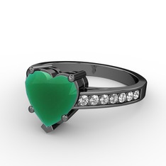 Lovie Kalp Tektaş Yüzük - Kök zümrüt ve beyaz zirkon 925 ayar siyah rodyum kaplama gümüş yüzük #1hjnfyf