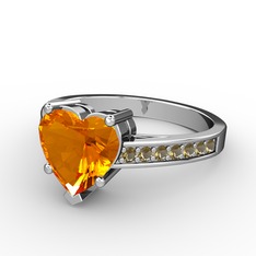 Lovie Kalp Tektaş Yüzük - Sitrin ve dumanlı kuvars 8 ayar beyaz altın yüzük #1hmevlm