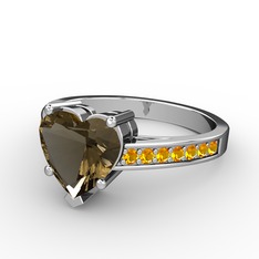 Lovie Kalp Tektaş Yüzük - Dumanlı kuvars ve sitrin 925 ayar gümüş yüzük #1inwt1y