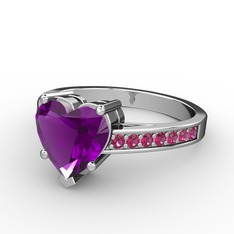 Ametist ve rodolit garnet 18 ayar beyaz altın yüzük