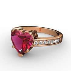 Lovie Kalp Tektaş Yüzük - Rodolit garnet ve beyaz zirkon 925 ayar rose altın kaplama gümüş yüzük #1k0jgkb