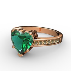 Lovie Kalp Tektaş Yüzük - Yeşil kuvars ve dumanlı kuvars 14 ayar rose altın yüzük #1k0l0fb