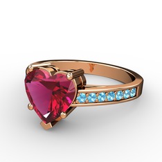Rodolit garnet ve akuamarin 14 ayar rose altın yüzük