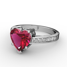 Lovie Kalp Tektaş Yüzük - Rodolit garnet ve pırlanta 8 ayar beyaz altın yüzük (0.21 karat) #1kbahxb