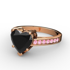 Lovie Kalp Tektaş Yüzük - Siyah zirkon ve pembe kuvars 925 ayar rose altın kaplama gümüş yüzük #1kc0jt7