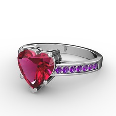 Lovie Kalp Tektaş Yüzük - Rodolit garnet ve ametist 18 ayar beyaz altın yüzük #1kpam78