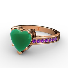 Lovie Kalp Tektaş Yüzük - Kök zümrüt ve ametist 8 ayar rose altın yüzük #1kv2ocz