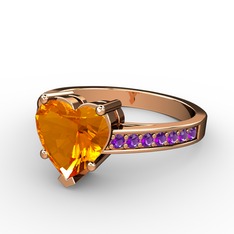 Lovie Kalp Tektaş Yüzük - Sitrin ve ametist 14 ayar rose altın yüzük #1kvfvjo