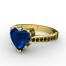 Lovie Kalp Tektaş Yüzük - Lab safir ve siyah zirkon 14 ayar altın yüzük #1kvubps