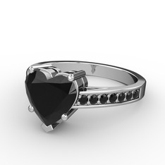 Lovie Kalp Tektaş Yüzük - Siyah zirkon 14 ayar beyaz altın yüzük #1kw2zcn