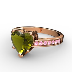 Lovie Kalp Tektaş Yüzük - Peridot ve pembe kuvars 8 ayar rose altın yüzük #1m1h37h