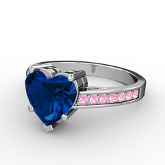 Lab safir ve pembe kuvars 18 ayar beyaz altın yüzük