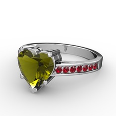 Lovie Kalp Tektaş Yüzük - Peridot ve garnet 8 ayar beyaz altın yüzük #1mpk71a