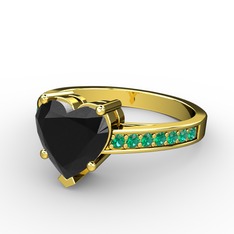 Siyah zirkon ve yeşil kuvars 8 ayar altın yüzük