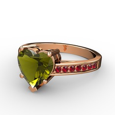 Lovie Kalp Tektaş Yüzük - Peridot ve garnet 14 ayar rose altın yüzük #1n36snb