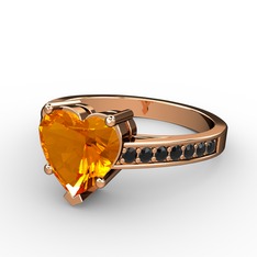 Lovie Kalp Tektaş Yüzük - Sitrin ve siyah zirkon 925 ayar rose altın kaplama gümüş yüzük #1ng0ofu