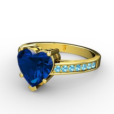 Lovie Kalp Tektaş Yüzük - Lab safir ve akuamarin 18 ayar altın yüzük #1nijp2l