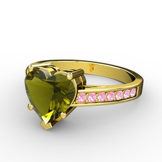 Lovie Kalp Tektaş Yüzük - Peridot ve pembe kuvars 18 ayar altın yüzük #1o3ius6