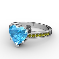 Akuamarin ve peridot 8 ayar beyaz altın yüzük