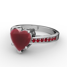 Kök yakut ve garnet 14 ayar beyaz altın yüzük