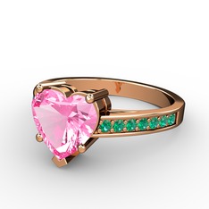 Lovie Kalp Tektaş Yüzük - Pembe kuvars ve yeşil kuvars 14 ayar rose altın yüzük #1pivdrk