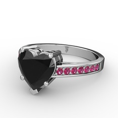 Lovie Kalp Tektaş Yüzük - Siyah zirkon ve rodolit garnet 925 ayar gümüş yüzük #1pj482x