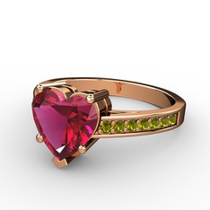 Lovie Kalp Tektaş Yüzük - Rodolit garnet ve peridot 14 ayar rose altın yüzük #1puuo4c