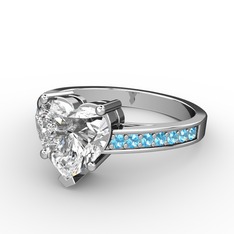 Lovie Kalp Tektaş Yüzük - Swarovski ve akuamarin 18 ayar beyaz altın yüzük #1qcsvls