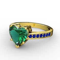 Lovie Kalp Tektaş Yüzük - Yeşil kuvars ve lab safir 18 ayar altın yüzük #1reuitk