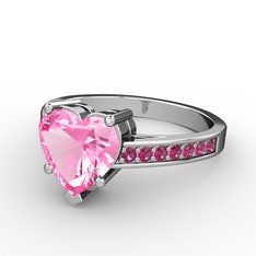 Lovie Kalp Tektaş Yüzük - Pembe kuvars ve rodolit garnet 14 ayar beyaz altın yüzük #1rinen1