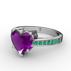 Lovie Kalp Tektaş Yüzük - Ametist ve yeşil kuvars 8 ayar beyaz altın yüzük #1rk0zq0