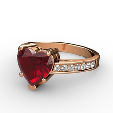 Lovie Kalp Tektaş Yüzük - Garnet ve pırlanta 8 ayar rose altın yüzük (0.21 karat) #1rs00oo