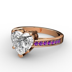 Lovie Kalp Tektaş Yüzük - Swarovski ve ametist 14 ayar rose altın yüzük #1rxo1ii
